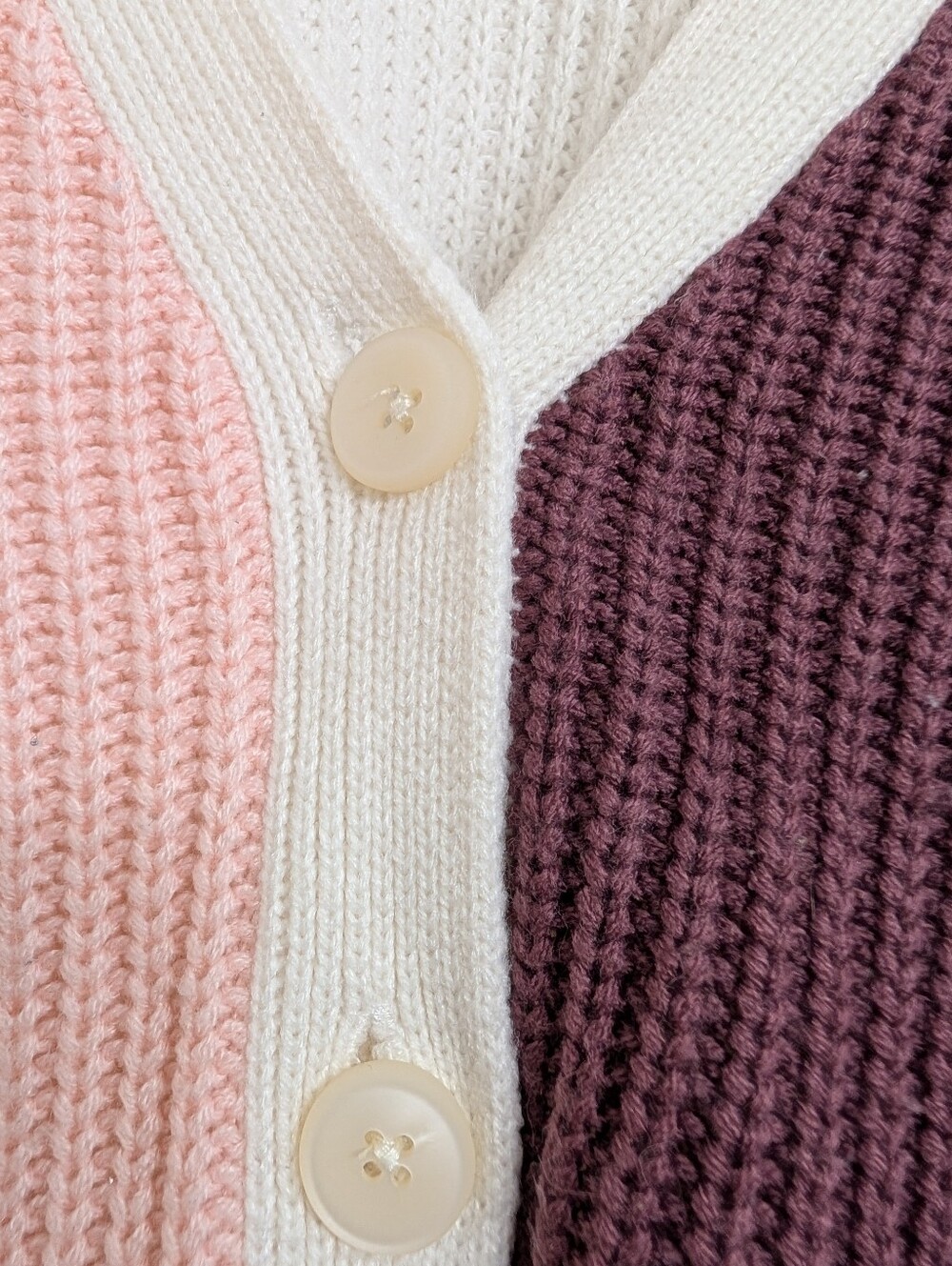 Twik by Simons Colorblock Knit Cardigan Pink Burgundy Ivory Size Small - Picture 3 of 4